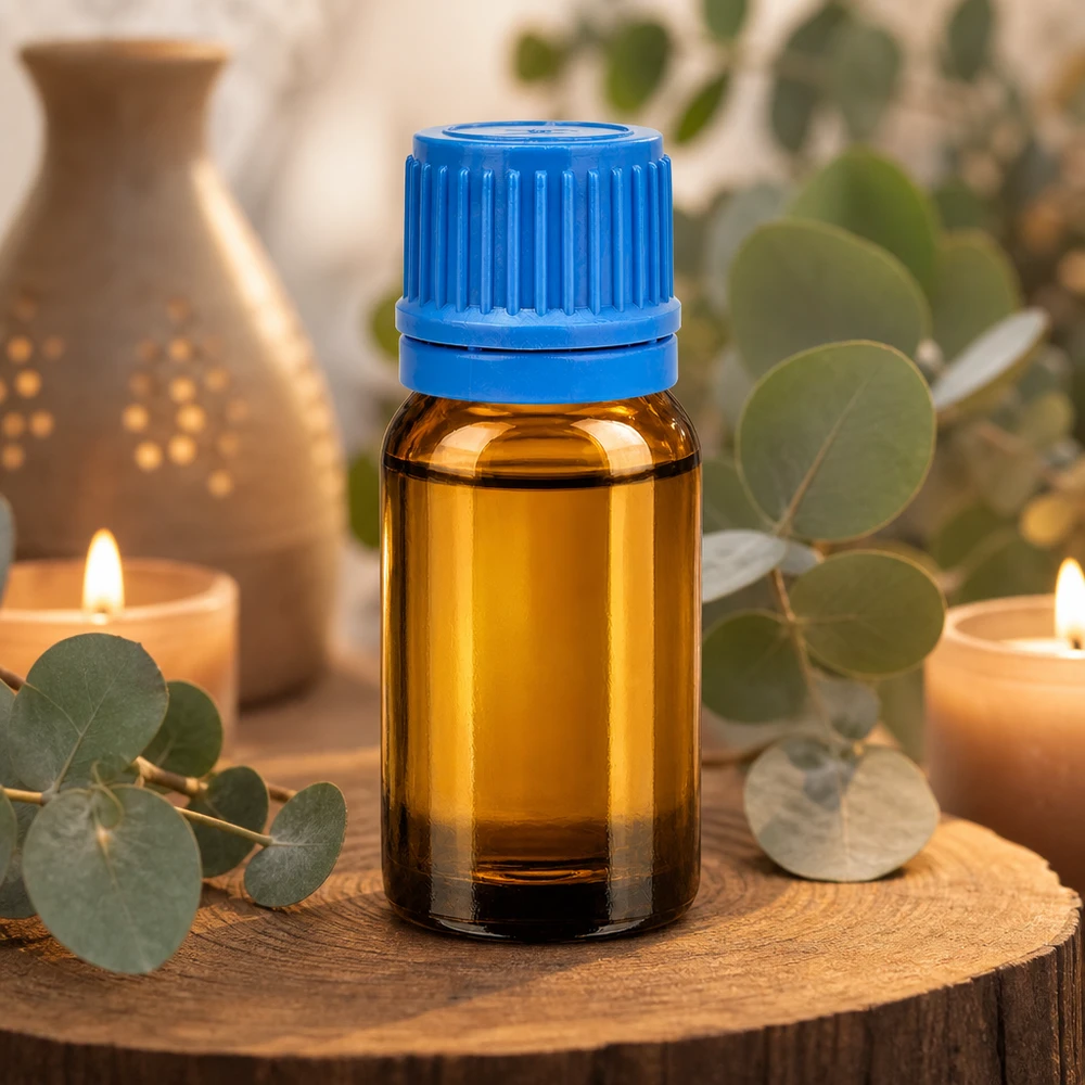 10ml apothekersflesje van getint glas met blauw deksel voor het veilig bewaren van essences