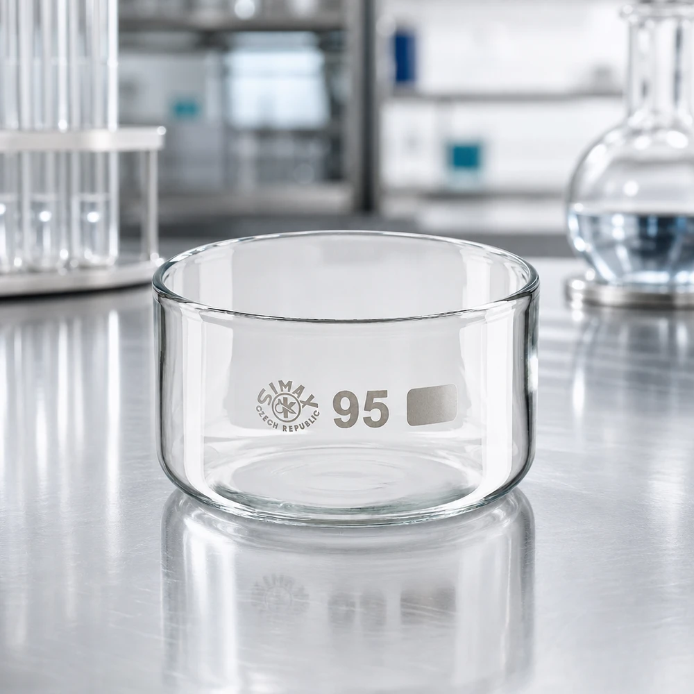 Kristalliseerschaal 300ml zonder schenktuit Kristallisatieschaal zonder uitloop, 95 mm, dikwandig borosilicaatglas, stabiel, laboratoriumkwaliteit, Simax