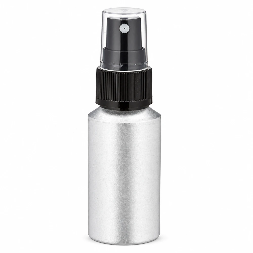Compacte 30ml verstuiver van aluminium in een elegant zilverkleurig ontwerp
