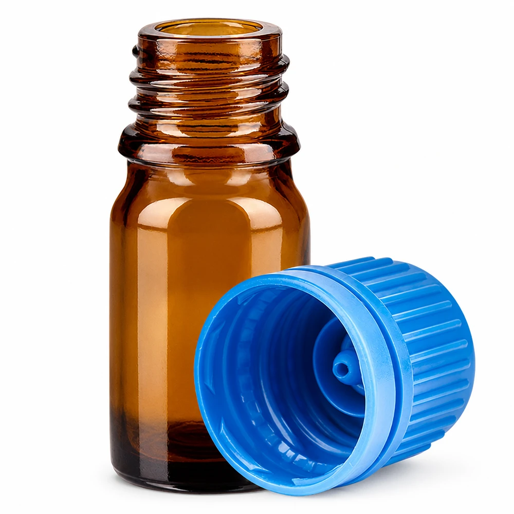 5 ml amberkleurig glazen flesje met blauwe schroefdop voor laboratoriumtoepassingen en monsteropslag