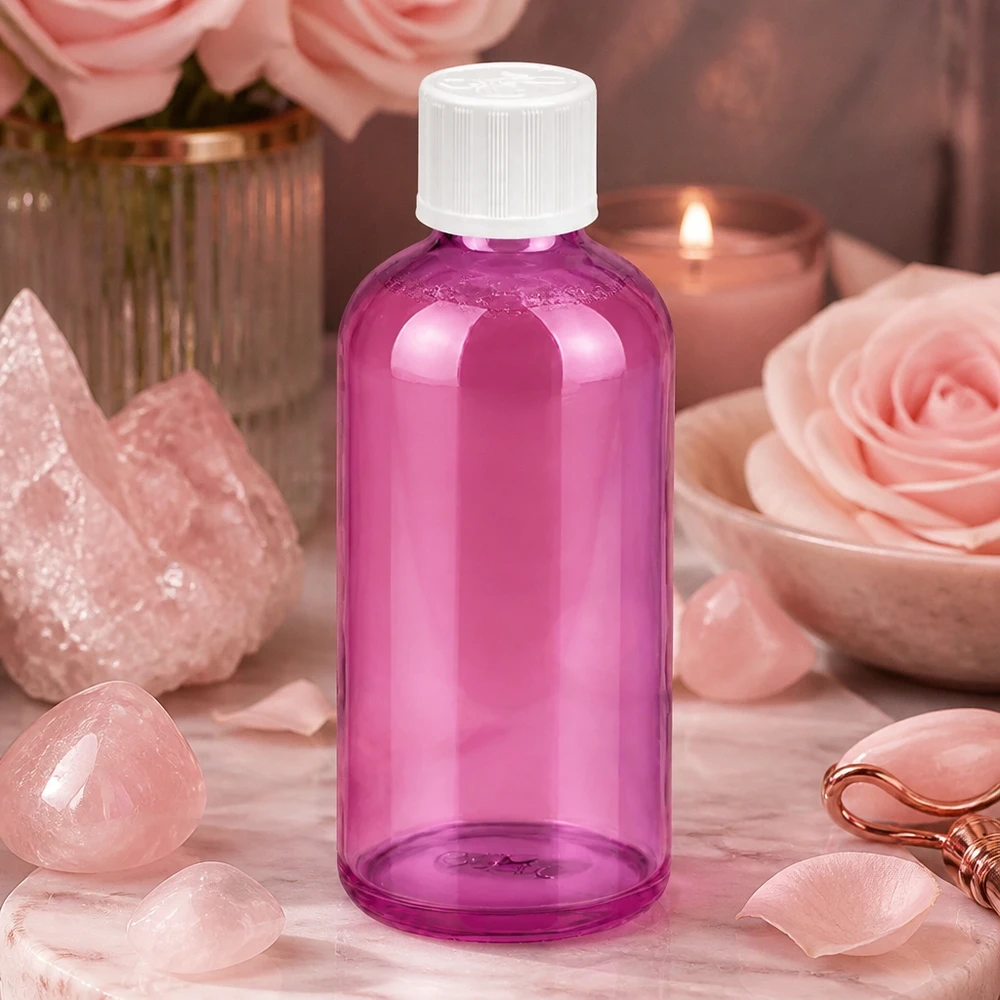 100ml druppelflacon 1,2mm wit standaard kindveilig PurpleLine. UT18/100 Premium druppelfles 100ml in paarse kleur met hygiënische witte dop
