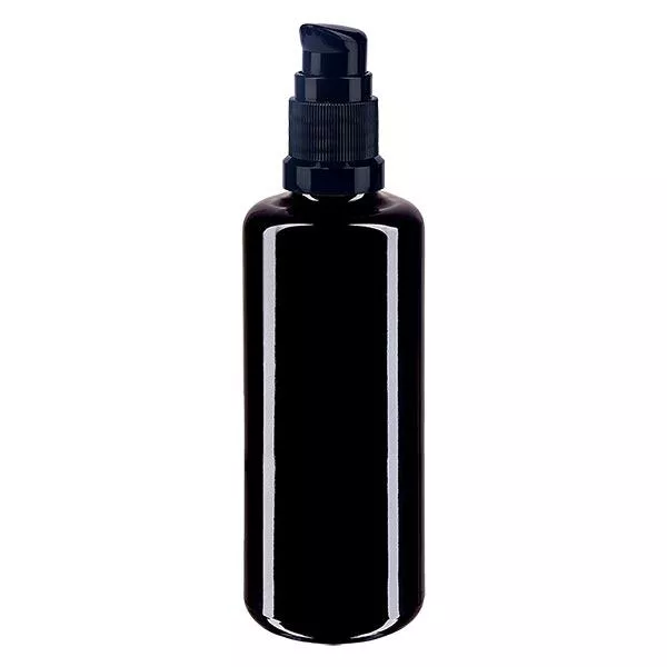 Violet glas fles 50 ml met pompsluiting zwart Violet glas fles 50 ml met pompsluiting zwart