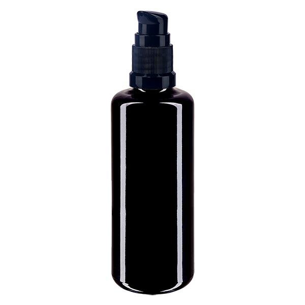Violet glas fles 50 ml met pompsluiting zwart Violet glas fles 50 ml met pompsluiting zwart