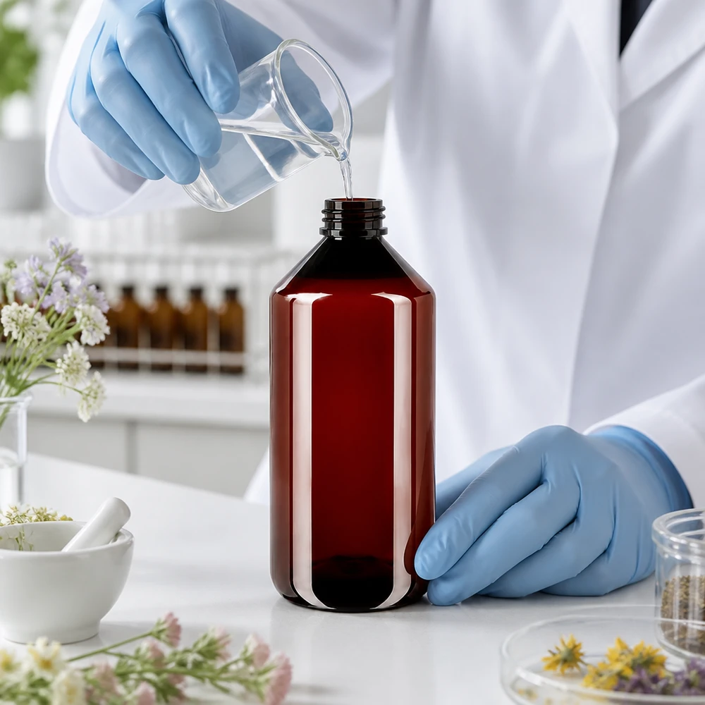 PET fles 750ml met ontgassingsdop rood Lichtondoorlatende rode PET-fles van 750 ml met ontgassingsdop voor gevoelige stoffen