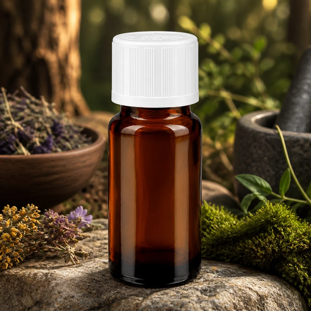 Bruine glazen fles 10ml met wit druppelsluiting kinderslot St Amberkleurige glazen fles van 10 ml met witte veiligheidsdop, voor vijzel en geneeskrachtige planten