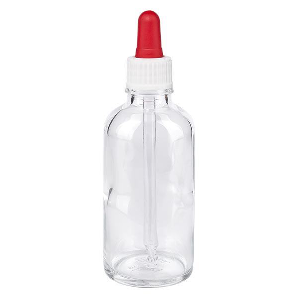 Pipetfles helder 50ml, pipet wit/rood ST Pipetfles helder 50ml, pipet wit/rood ST