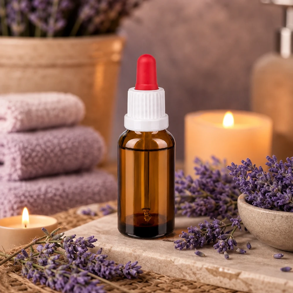 Professionele 20ml amberkleurige glazen fles met witte schroefdraad en rode pipet voor laboratoriumtoepassingen