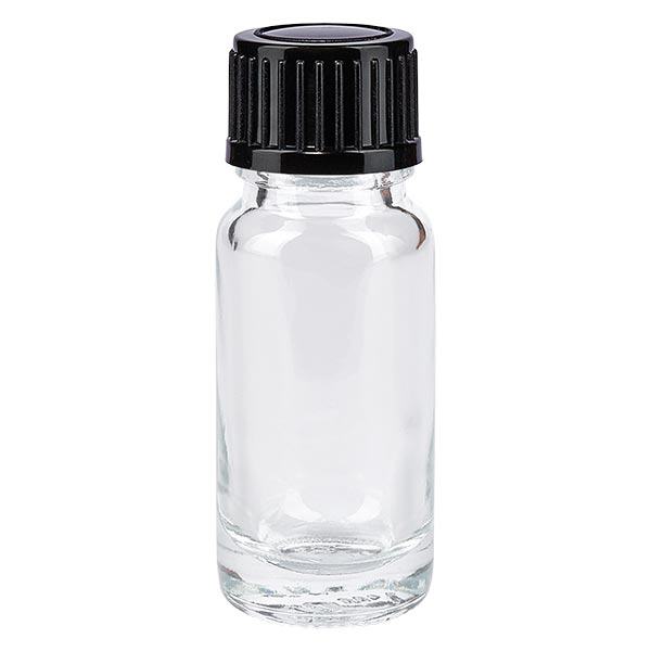 Helder glazen flessen 10ml met zwart schroefsluiting St Helder glazen flessen 10ml met zwart schroefsluiting St