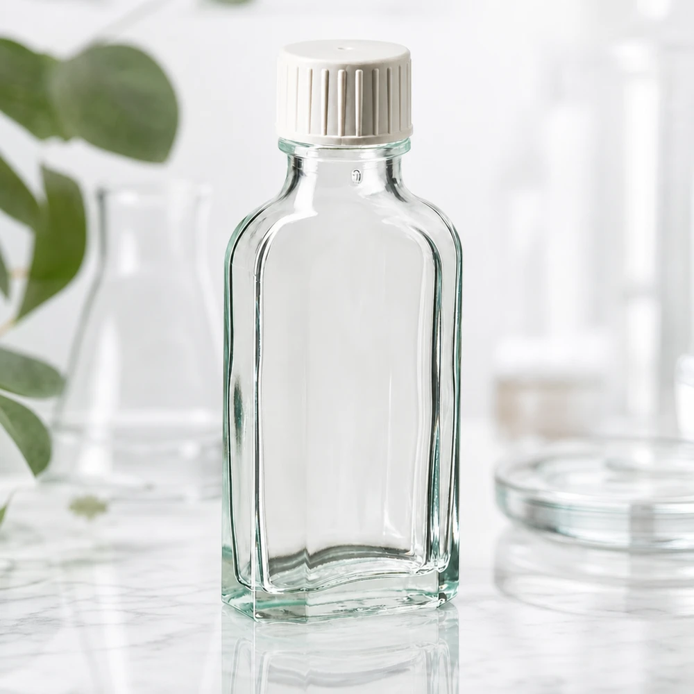 Kleine apothekersflesje van 50 ml, transparant, met schroefdop, voor etherische oliën