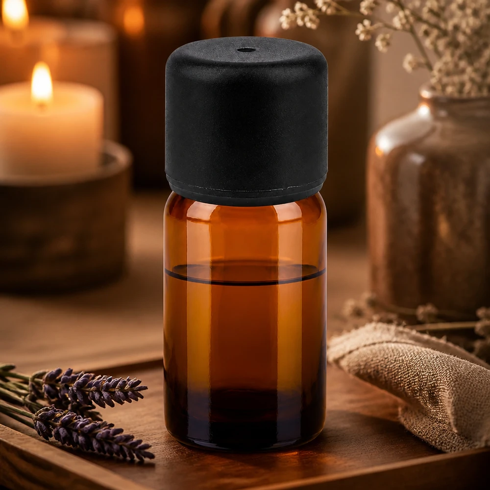 Compact 5ml amberkleurig glazen flesje met UV-bescherming voor hoogwaardige essentiële oliën en aromatherapie