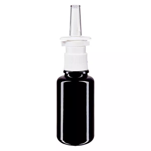 Fles van violet glas 20 ml met neusverstuiver wit Fles van violet glas 20 ml met neusverstuiver wit