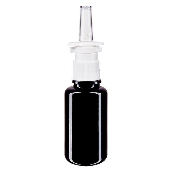 Fles van violet glas 20 ml met neusverstuiver wit Fles van violet glas 20 ml met neusverstuiver wit