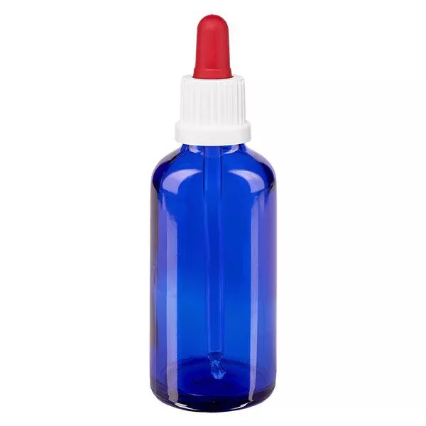 Pipetfles blauw 50ml, pipet wit/rood VR Pipetfles blauw 50ml, pipet wit/rood VR