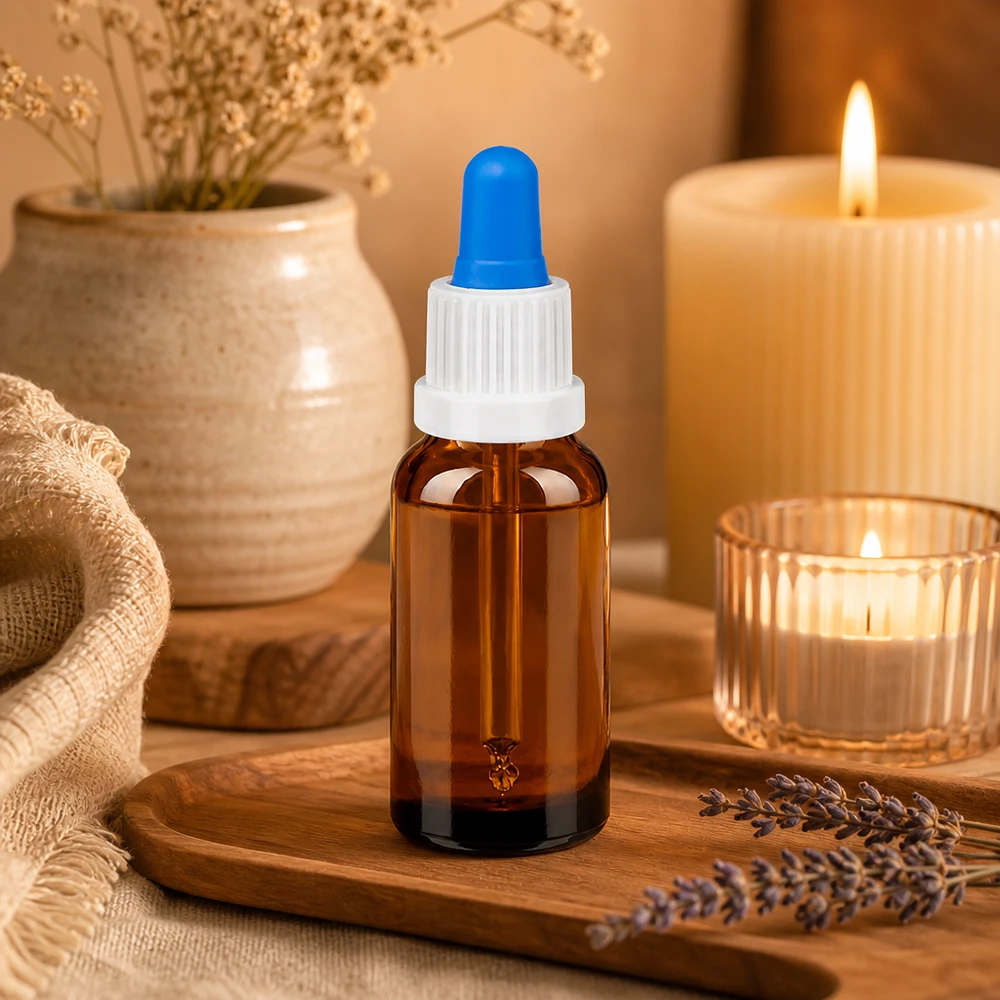 Compacte glazen fles 20ml BrownLine met kindveilige dop voor thuisgebruik