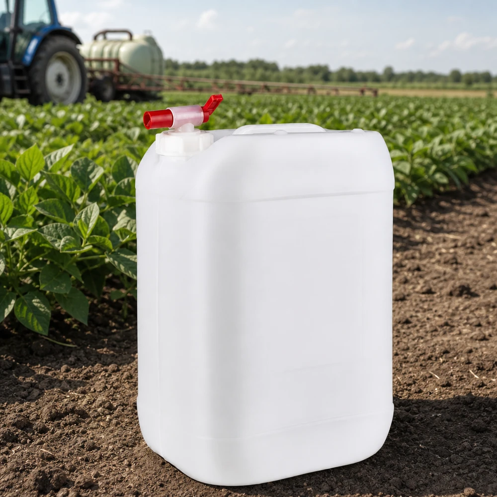 25l jerrycan met aftapkraan, UN-toelating Stapelbare vloeistofkan van 25 liter met veiligheidskraan voor meststoffen en onkruidverdelgers