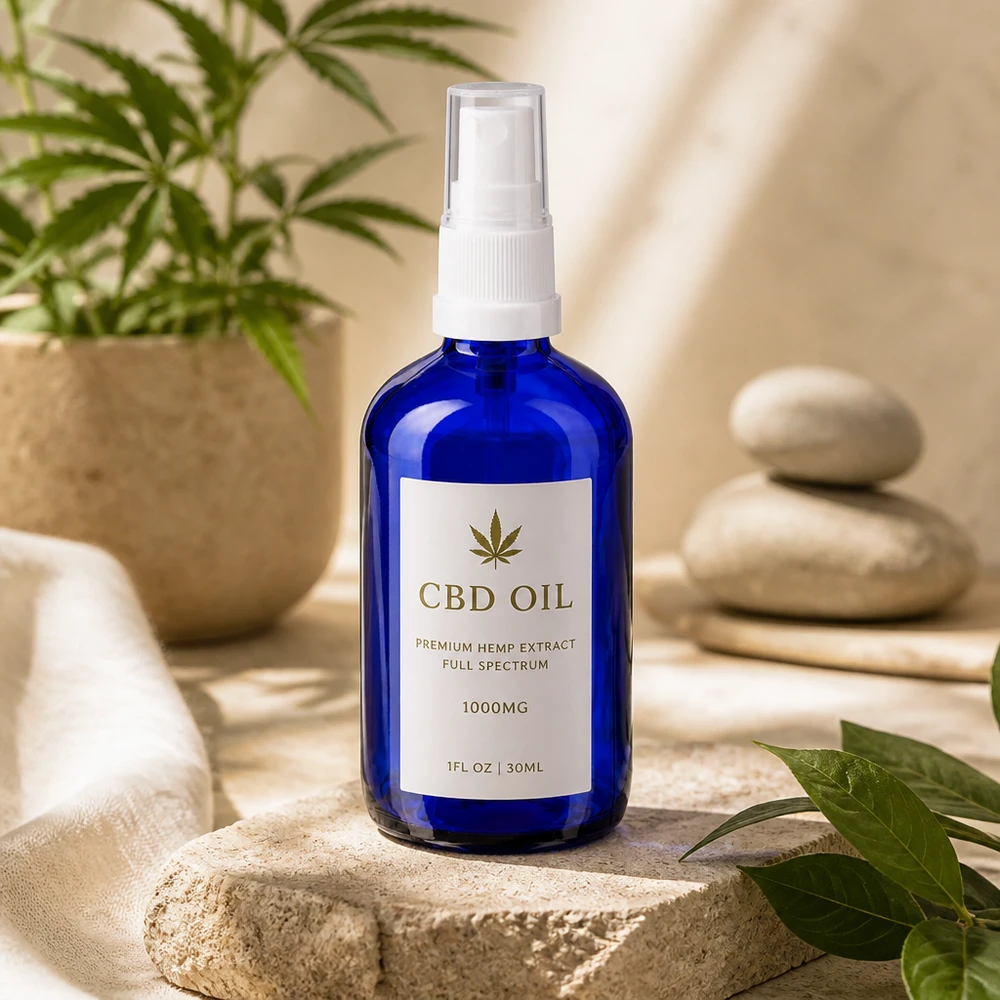 Apothekersglasflesje van 100 ml in blauw met witte verstuiver voor professionele aromatherapie-toepassingen