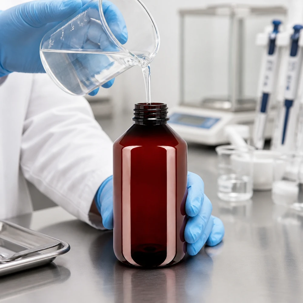 Voedselveilige PET-fles van 500 ml, bruin, met een wit verzegeling