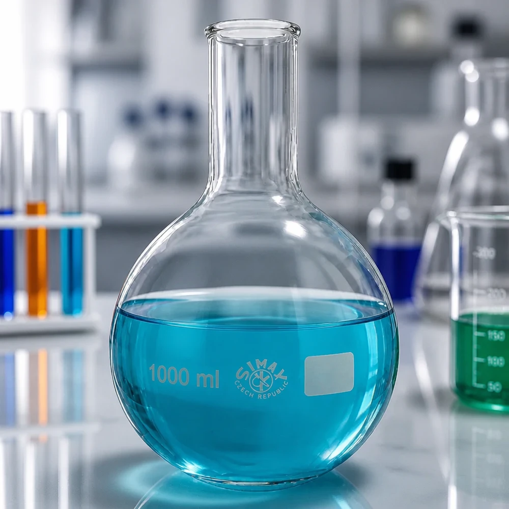 Chemie laboratorium rondbodemkolf 1000ml met smalle hals voor veilige opslag van stoffen
