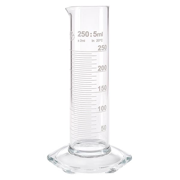 Maatcilinder 250ml wit maatverdeling laag model ISO 4788 Maatcilinder 250ml wit maatverdeling laag model ISO 4788