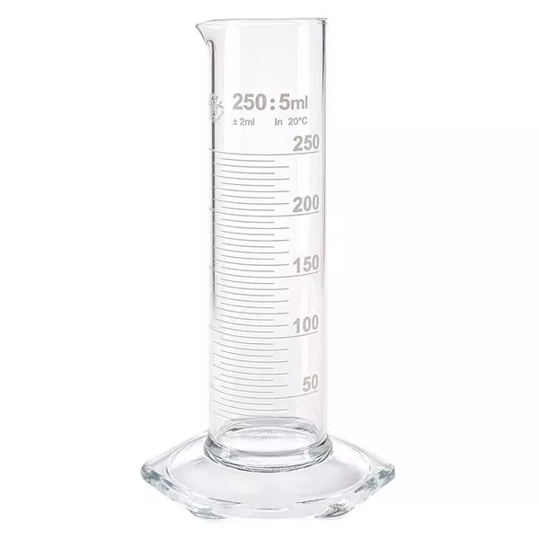 Maatcilinder 250ml wit maatverdeling laag model ISO 4788 Maatcilinder 250ml wit maatverdeling laag model ISO 4788