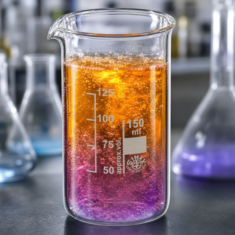 Becherglas 150 ml, borosilicaatglas, hoge vorm met chemische reactie en kleurverloop