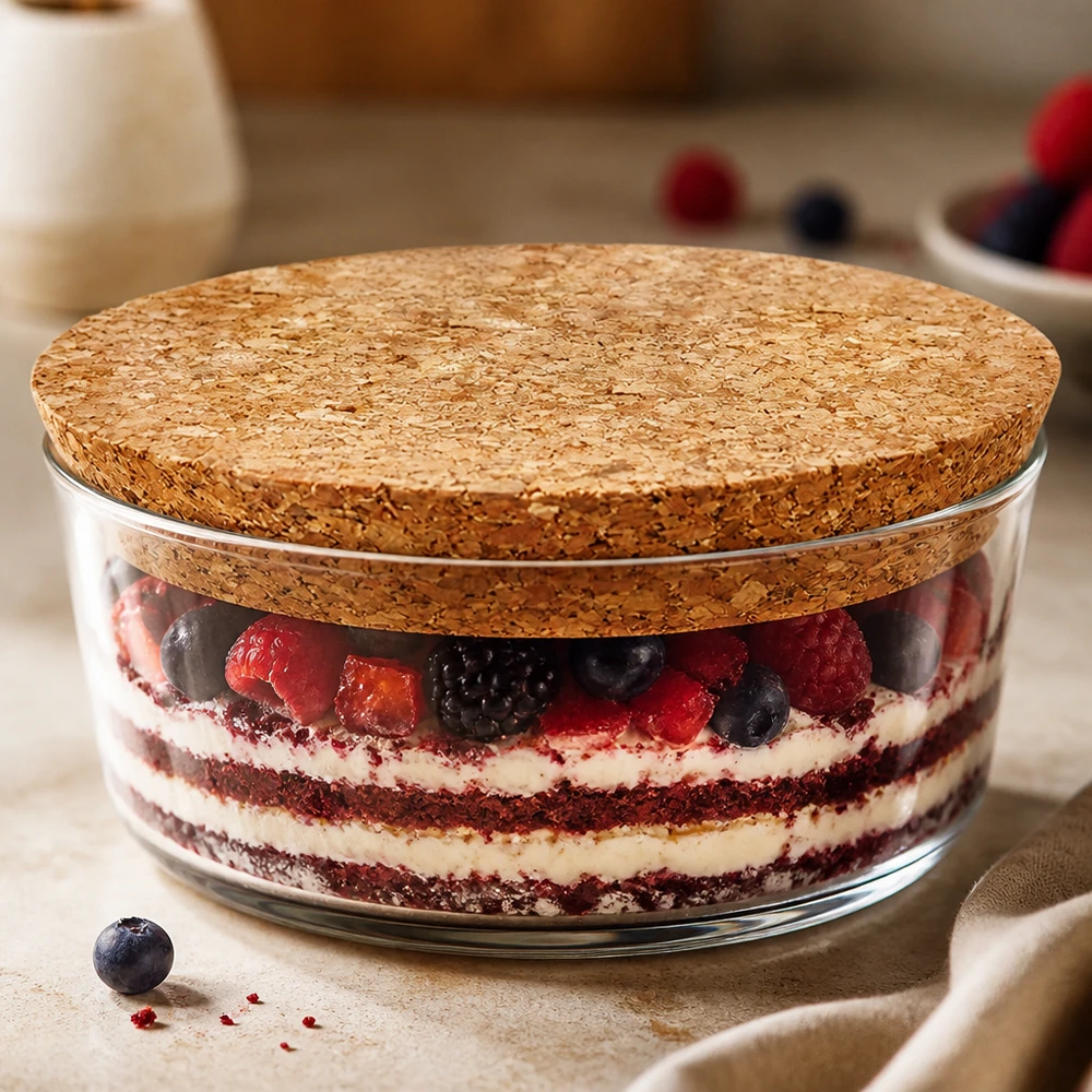 WECK RR100 kurk als deksel voor dessertpot met bessen Tiramisu praktische kurksluiting 94mm opening