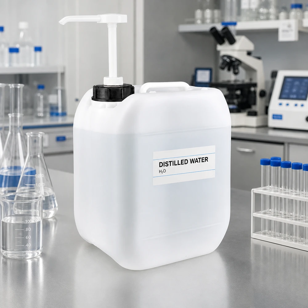 Canister van 5 liter met pomp voor nauwkeurige vloeistofdosering in het wetenschappelijk laboratorium