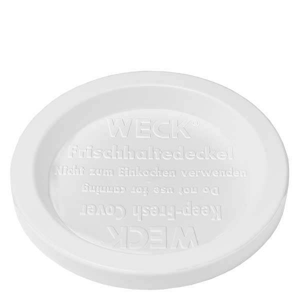 165ml stortglas met vershouddeksel WECK RR80 WECK vershouddeksel RR80 wit voor 1040 ml cilinderpot Detailopname van de onderkant met product reliëf en logo