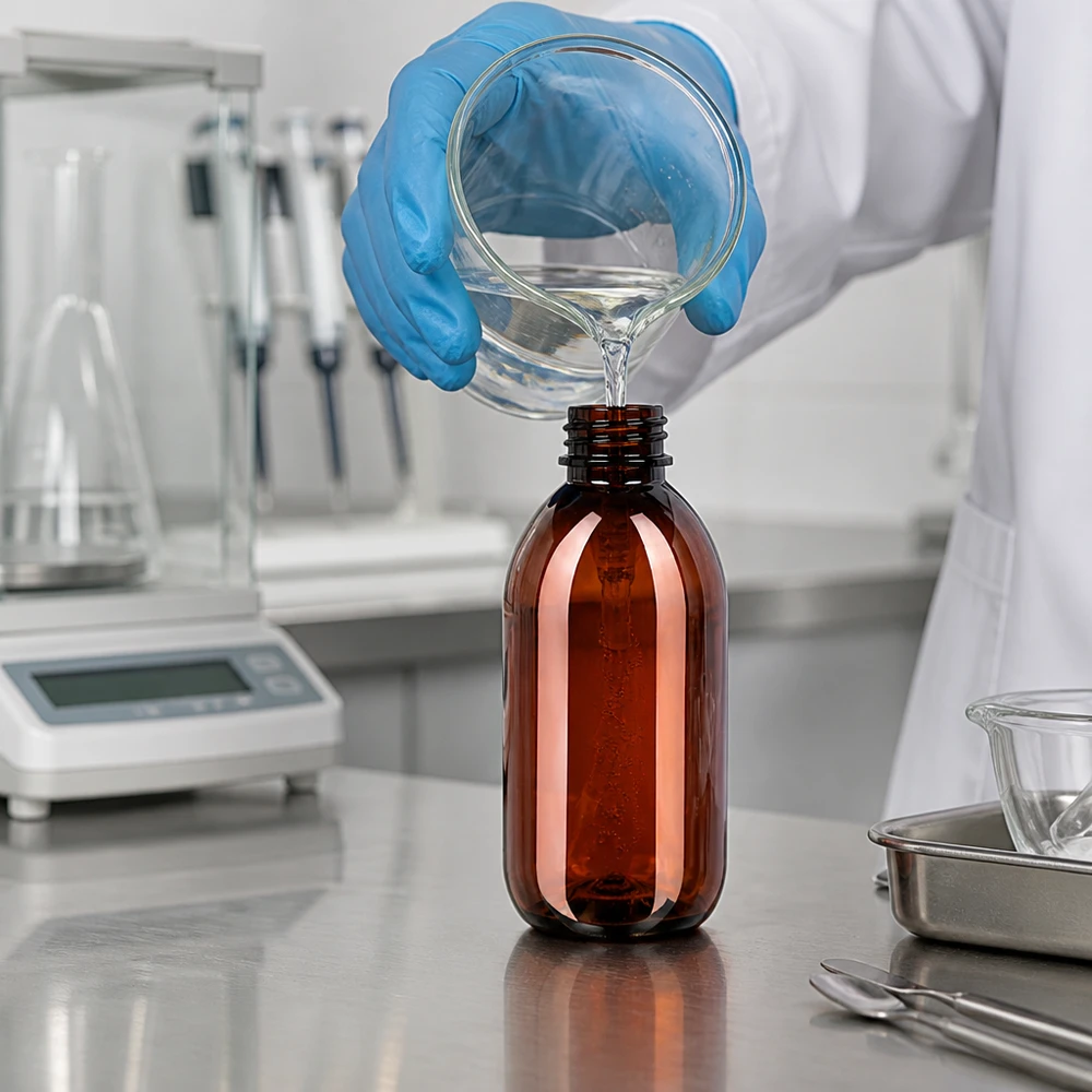 Duurzame kunststof fles van 250 ml in amberkleur met zwarte pompdispenser voor natuurlijke producten