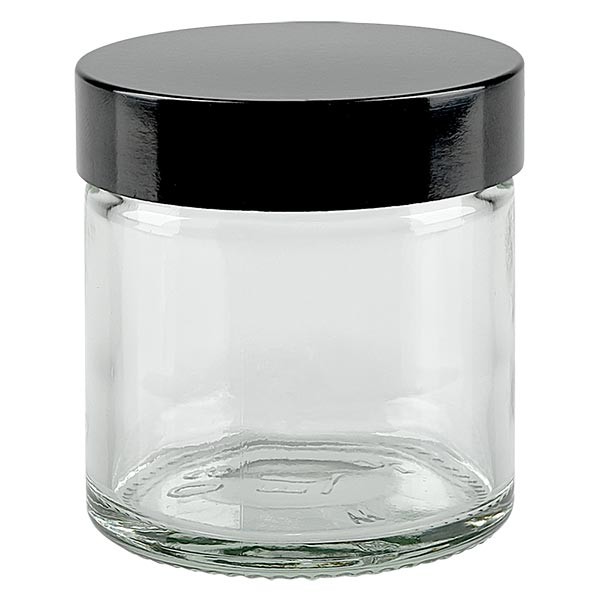 60ml glazen pot helder, met zwart bakelieten deksel ApoGlas 60ml glazen pot helder, met zwart bakelieten deksel ApoGlas