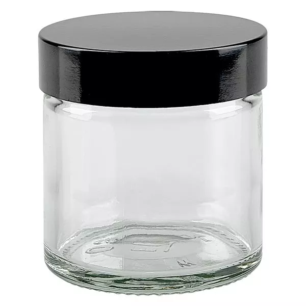 60ml glazen pot helder, met zwart bakelieten deksel ApoGlas