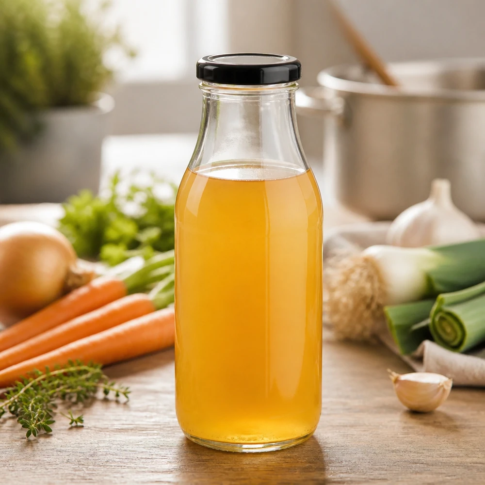 UNiTWIST glazen fles van 330 ml met BasicSeal-deksel (zwart), ideaal voor het inmaken van bouillon