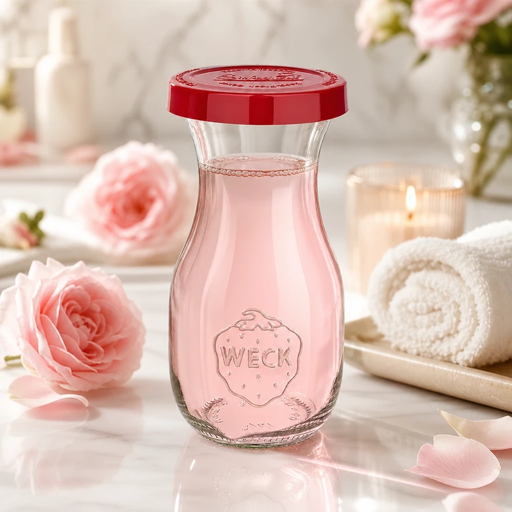 Hoogwaardige WECK glazen fles 290 ml met BPA-vrije siliconen dop in helder rood voor gezonde drankjes