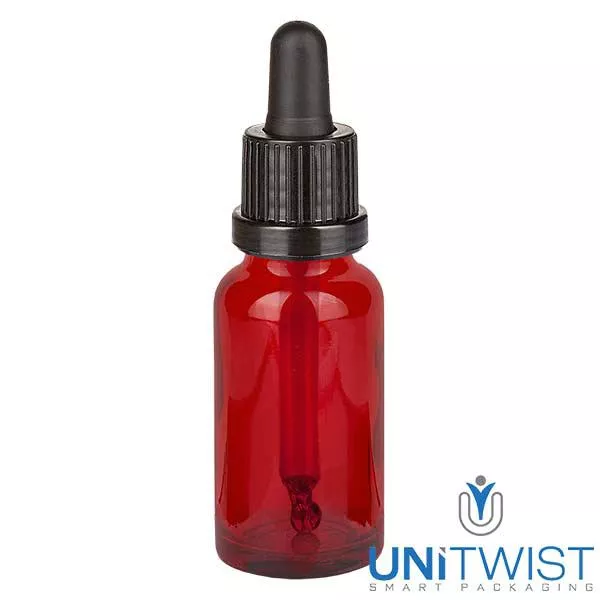 Pipetfles bruin 30ml, pipet wit/rood ST Pipetfles bruin 30ml, pipet wit/rood ST