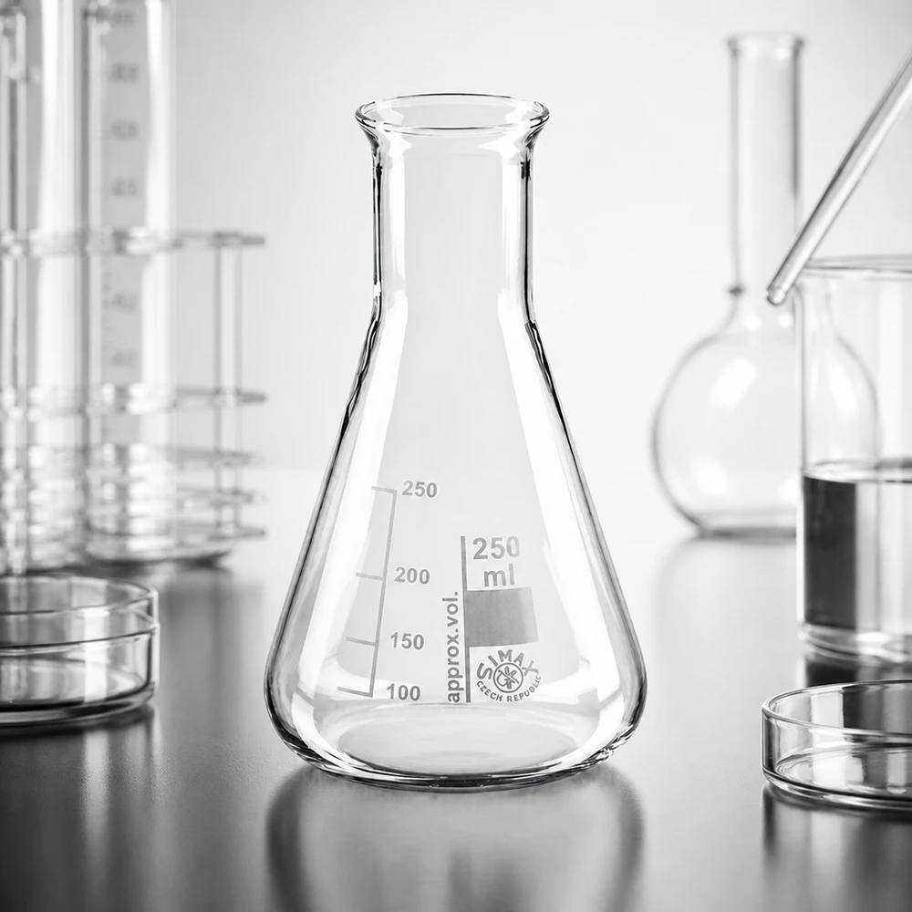 Erlenmeyer van 250 ml met smalle hals, perfect voor titratie en analyse