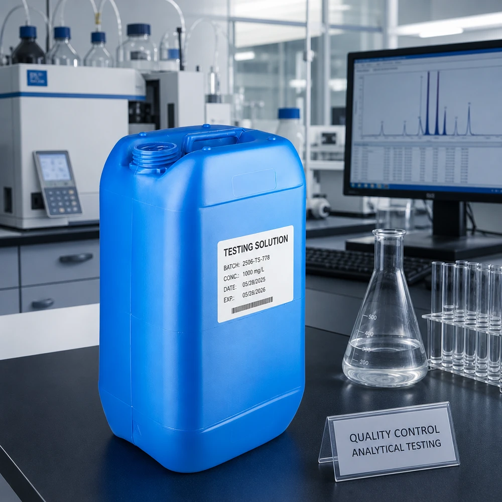 Stapelbare blauwe kunststofkan van 15 liter zonder deksel, met ruimte voor etiketten, voor laboratoriumtoepassingen