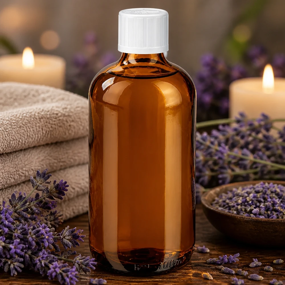 Bruine glazen fles 100ml met wit schroefsluiting kinderslot St Apotheekfles van bruin glas, 100 ml, met witte schroefdop met kinderveilige sluiting, voor etherische oliën