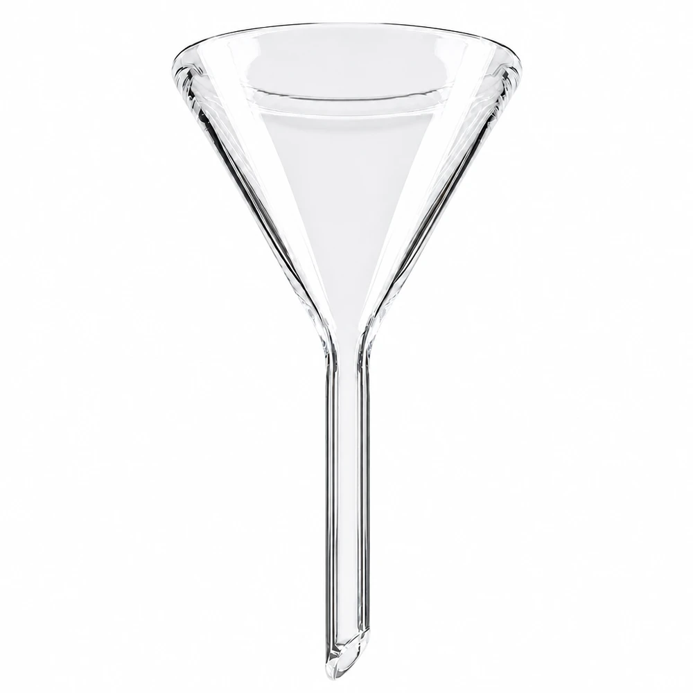 Glazen trechter 40mm diameter gemaakt van soda lime glas met 60 graden hoek en kort handvat