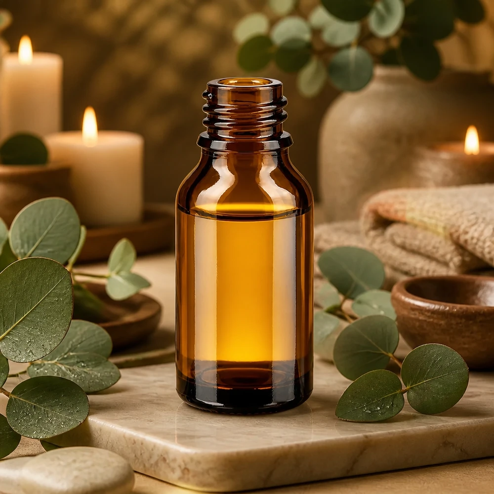 30ml bruin glazen apothekersflesje hoge vorm met gele olie aromatherapie sfeerkaarsen eucalyptus decoratie