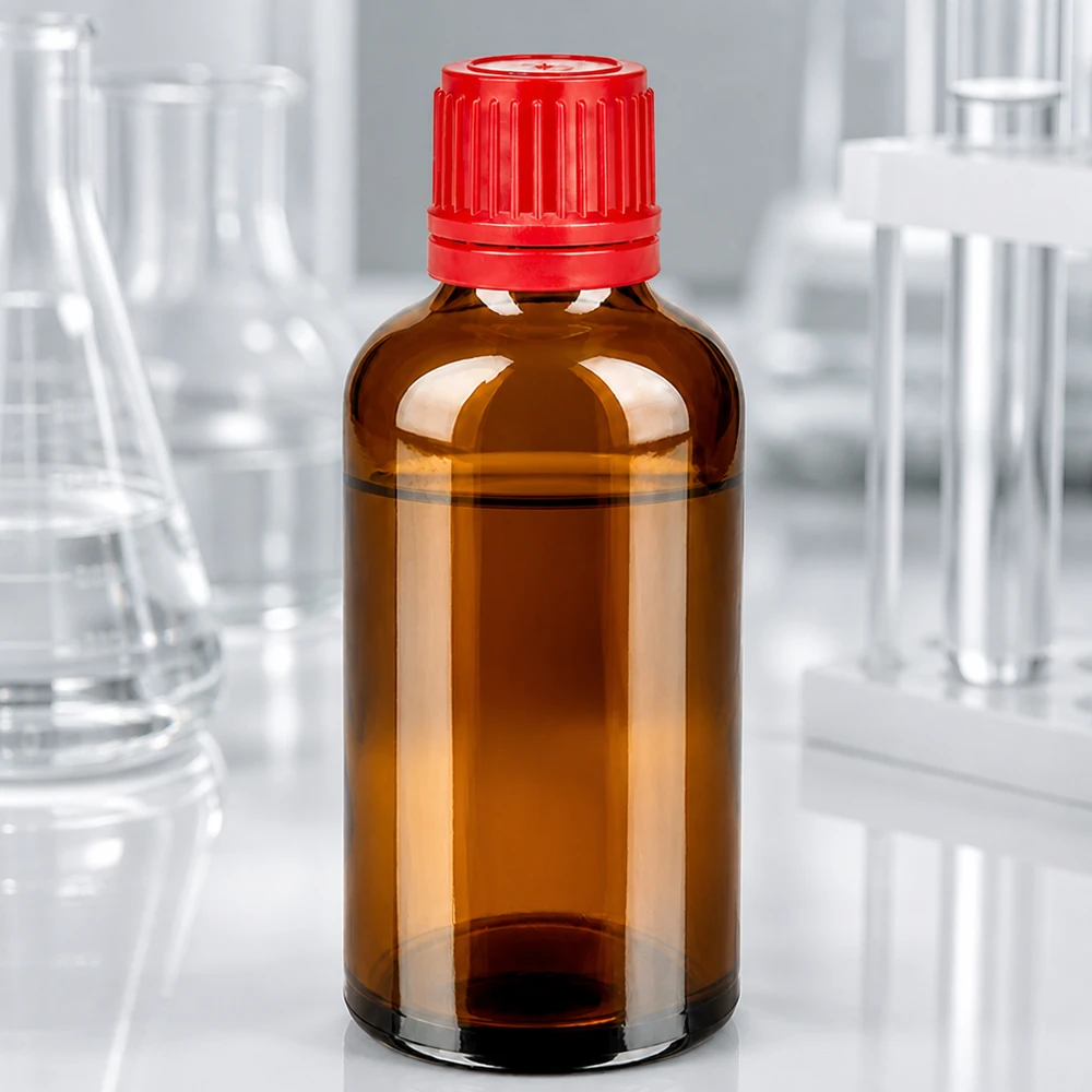 50ml fles 11mm SV rood OV BrownLine UT18/50 50 ml glazen fles BrownLine serie met verzegelbare rode dop voor kwaliteitscontrole