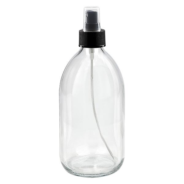 500ml Euro-medicijnfles helder met zwarte pompverstuiver 500ml Euro-medicijnfles helder met zwarte pompverstuiver