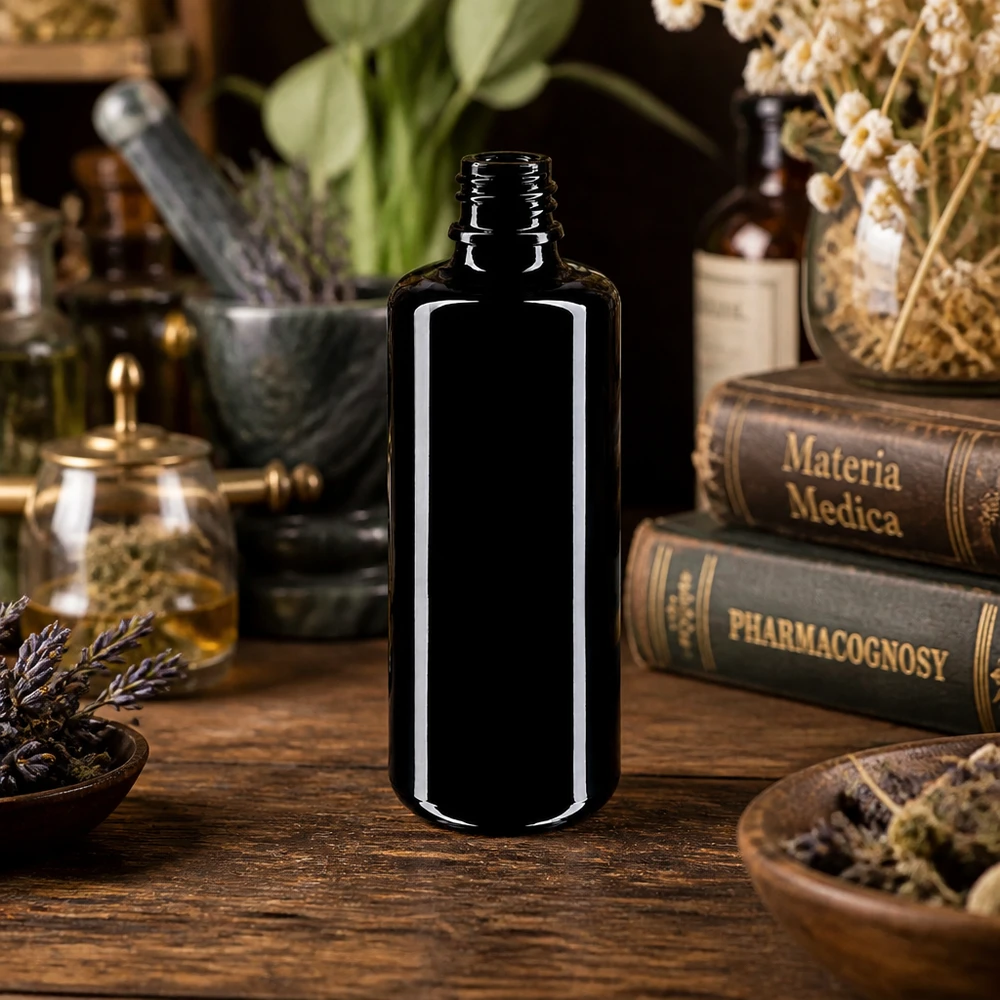 Premium violet glazen druppelfles Orion 100ml met mat oppervlak voor professioneel gebruik