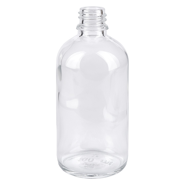 100ml sprayflacon zwart/tr. STD ClearLine UT18/100 Lege transparante glazen fles van 100 ml zonder dop – ClearLine-fles met ronde schouders