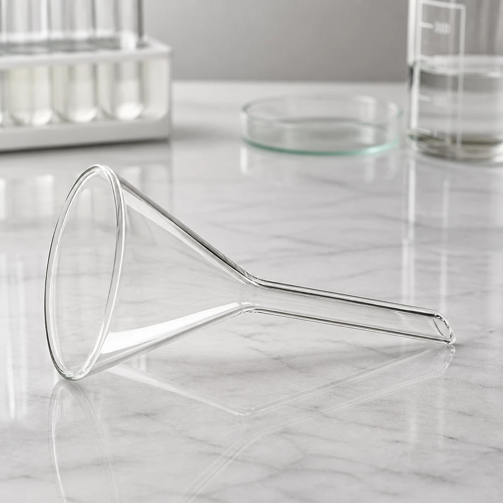 Glazen trechter met een diameter van 55 mm, gemaakt van hoogwaardig natronkalkglas met een geoptimaliseerde hoek van 60 graden