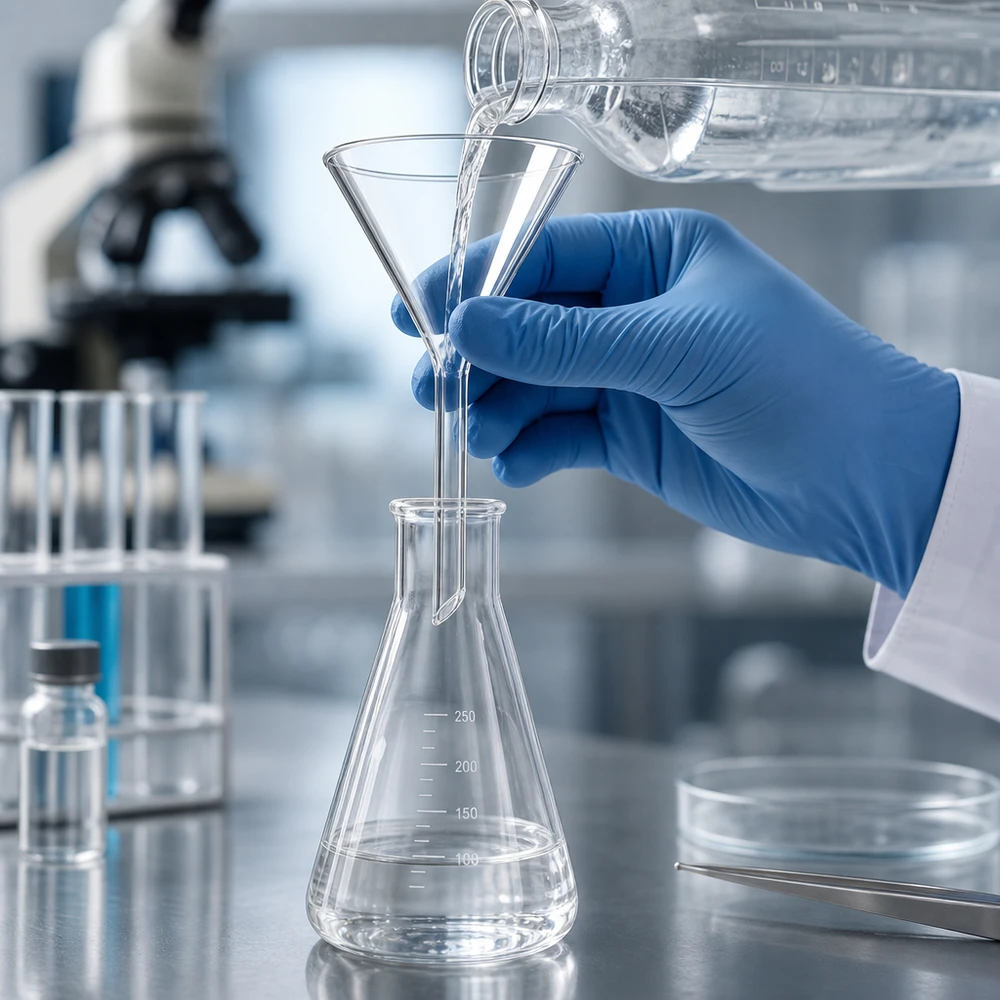 Professionele laboratoriumtrechter 55 mm met geoptimaliseerde trechtervorm voor gecontroleerd doseren in het laboratorium