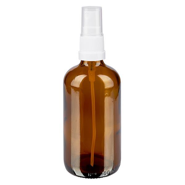 Bruin glazen flessen 100ml met wit pompverstuiver Bruin glazen flessen 100ml met wit pompverstuiver