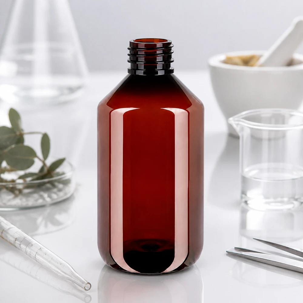 PET fles 500ml met ontgassingsdop rood Stevige ronde PET-fles van 500 ml in bruin met een smalle schroefhals voor een ontgassingsdop
