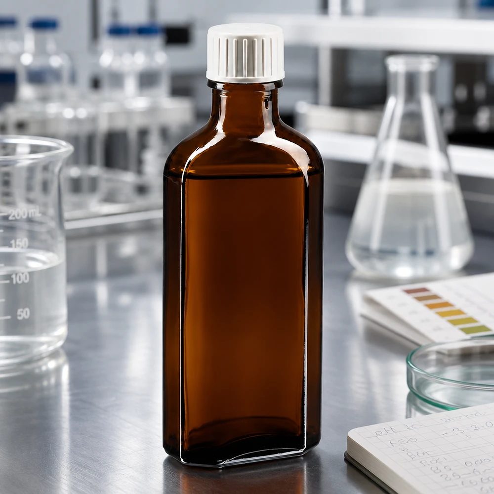 Farmaceutische bruine glazen fles van 100 ml, rechthoekig, met schroefdop en schenkrand