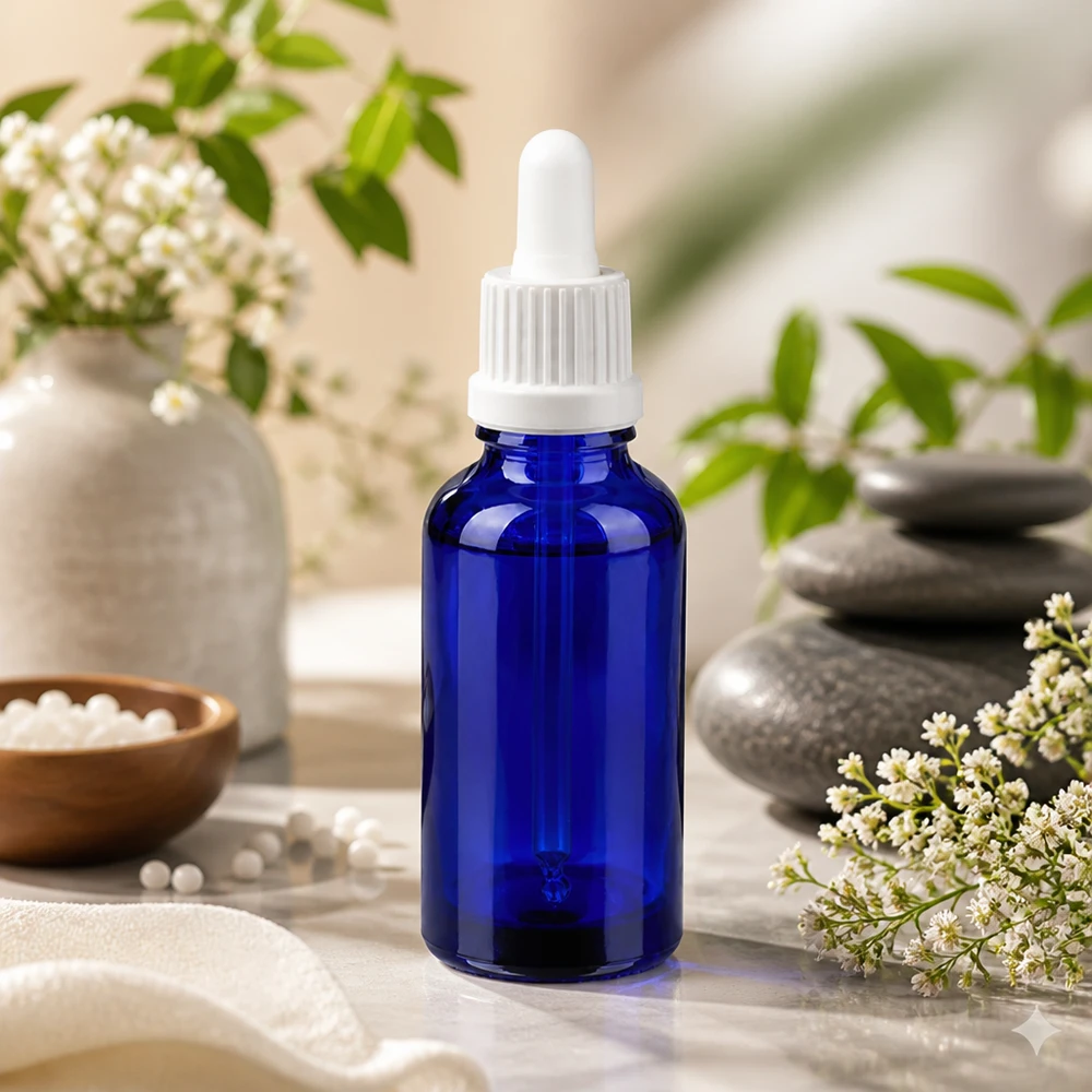 30ml apothekersfles BlueLine UT18 met glazen pipet voor medisch en farmaceutisch gebruik