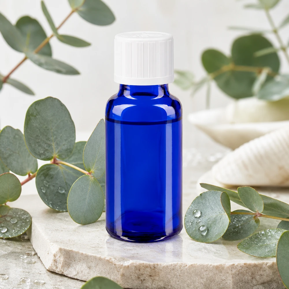 Blauwe glazen flessen 20ml met wit schroefsluiting kinderslot St Kobaltblauwe glazen fles van 20 ml met kindveilige schroefdop voor aromatherapie en essences